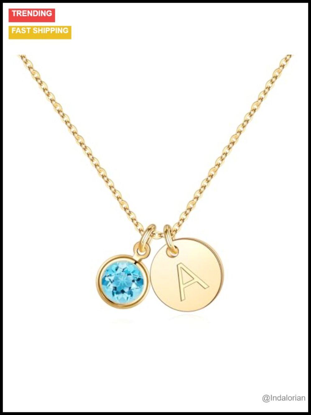 Initial Birthstone Necklace Personalized Gold Plated Pendant Gift for Her